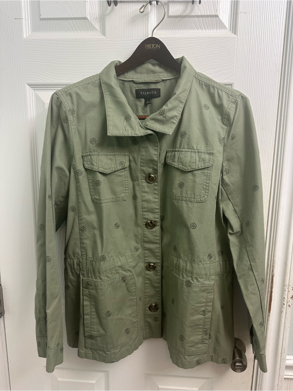 Talbots Sage Green Embroidered Utility Jacket